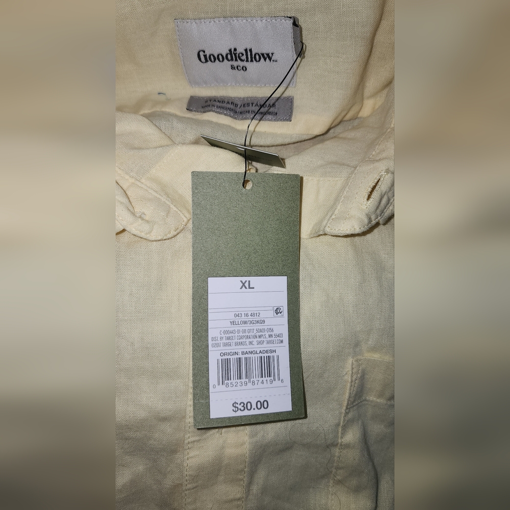 Mens Goodfellow Linen Blend XL Yellow Long Sleeve Button Down - Picture 2 of 3